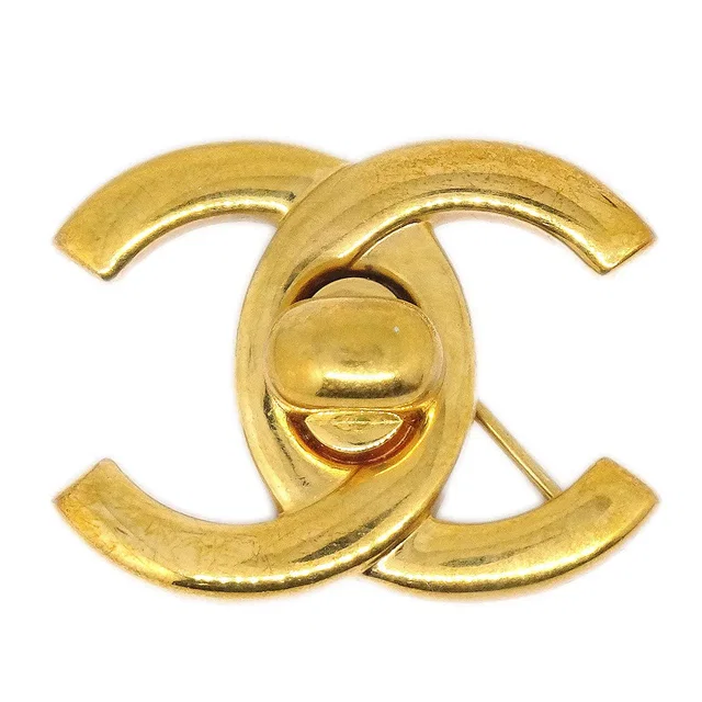 Chanel 1996 Turnlock Brooch Pin Gold Small in Gold from AMORE Vintage Tokyo
