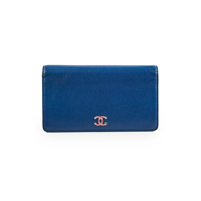 Chanel Bifold Yen Wallet Leather Blue in Blue Leather from The Purse Affair