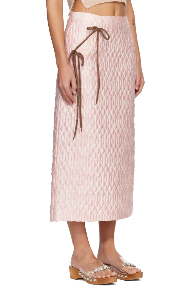Simone Rocha Pink Quilted Offset Pencil Midi Skirt, photo 2 of 4 from SSENSE