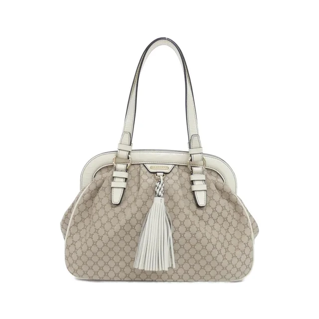 Celine Hand bag in BEIGE+WHITE / GOLD hardware canvas/leather from KOMEHYO
