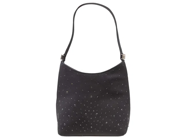 Vintage Black Gianni Versace Rhinestone-Embellished Shoulder Bag in Black Satin from Designer Revival