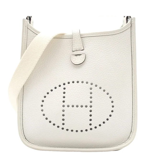 Hermès Evelyne TPM New White Silver Taurillon Clemence Amazon Shoulder Bag in White Clemence leather from The Reluxe