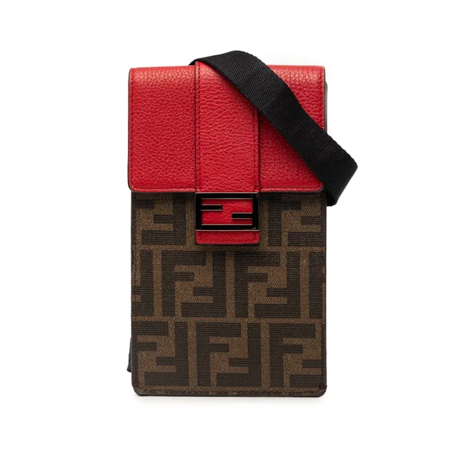 Brown Fendi Zucca Coated Canvas Phone Holder Crossbody in Brown Coated canvas from Designer Revival