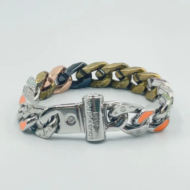 Louis Vuitton Bracelet Chain Links Patches Metal Enamel Color Stone Silver in Silver from The Reluxe