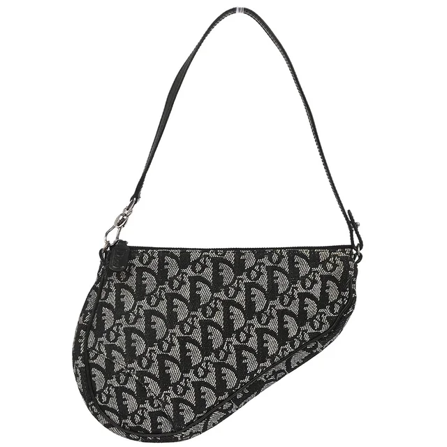 Dior Black Trotter Saddle Handbag in Black Canvas from AMORE Vintage Tokyo