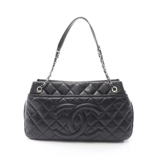 Chanel Tote Bag Quilted Black Caviar Leather CC Logo Chain in Black Caviar leather from The Reluxe