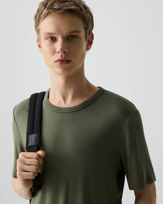 Theory Essential Tee in Anemone Modal Jersey in LIGHT IVY 67% Modal, 30% Polyester, 3% Spandex, photo 4 of 12 from Theory