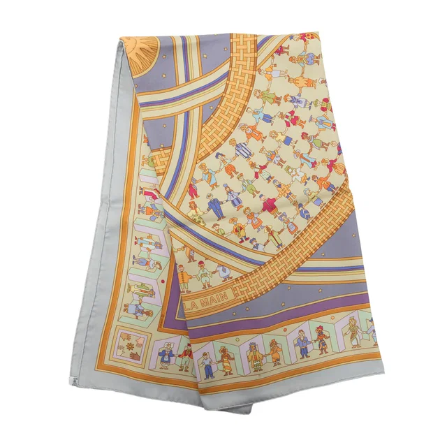 Blue Hermès Donner La Main Silk Scarf 90 Scarves in Blue Silk from Designer Revival