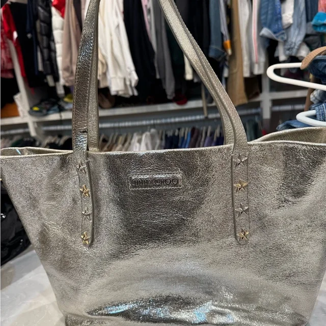 Jimmy Choo Metallic Silver Tote With Star Accents in silver|gray from Poshmark