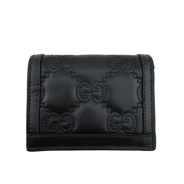 Gucci GG Matelasse Quilted Leather Compact Wallet Bifold Mini Black Double in Black Leather from The Reluxe