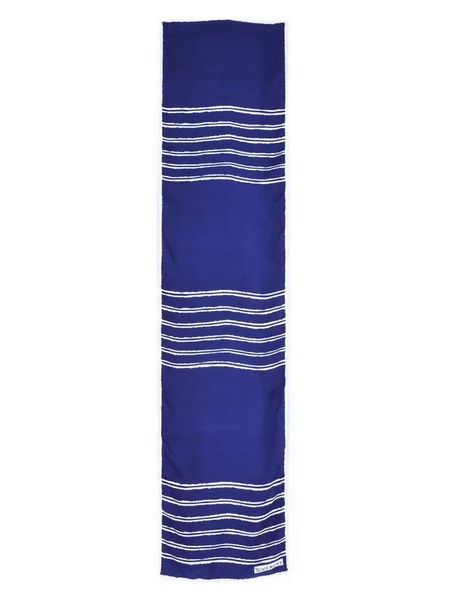 Givenchy Navy Striped Silk Scarf in Navy Silk from Arcade Vintage
