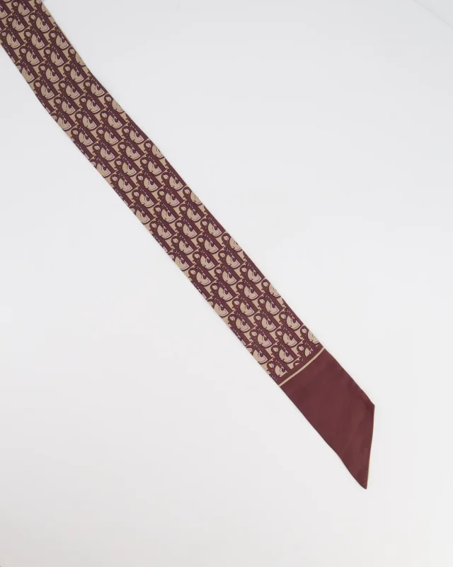 Dior Oblique Reversible Logo Twilly Scarf Size 96cm x 6cm in Burgundy Silk from Sellier, photo 3 of 4