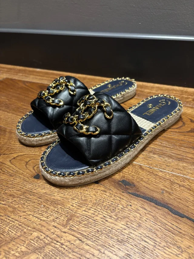 Chanel Quilted Leather CC Sandals in Leather from HEWI