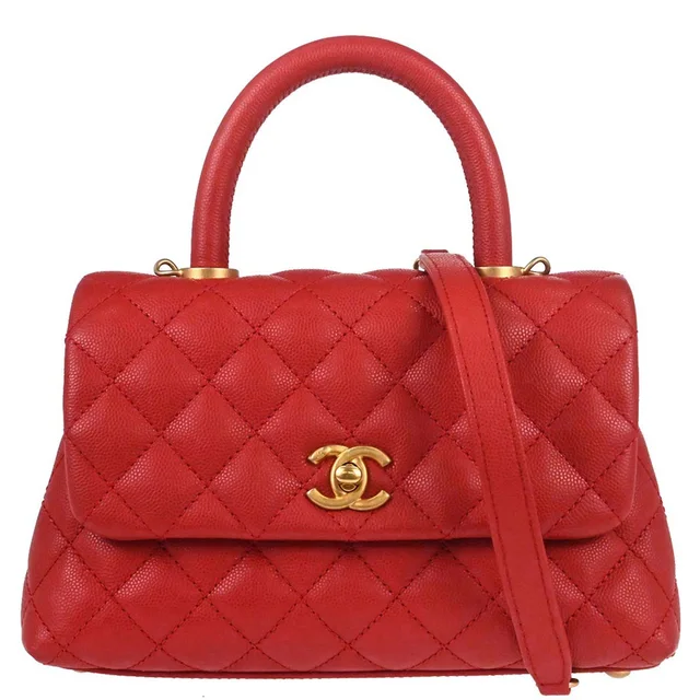 Chanel 2019 Red Caviar Skin Coco Handle 2way Shoulder Handbag in Red Caviar leather from AMORE Vintage Tokyo