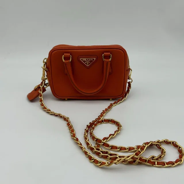 Prada Orange Saffiano Leather Shoulder Bag in Orange Saffiano leather from The Reluxe