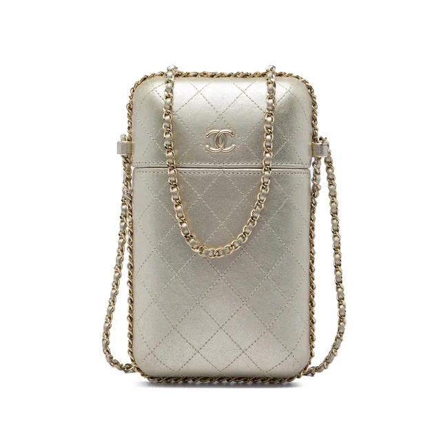 Gold Chanel CC Quilted Metallic Lambskin Chain Around Phone Holder Crossbody Bag in Gold Lambskin from Designer Revival