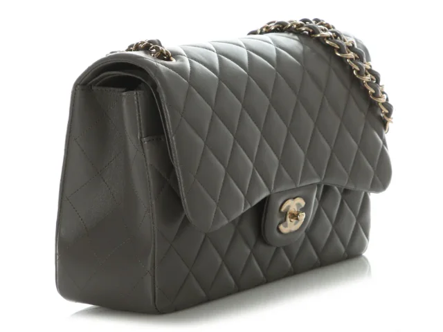 Chanel Jumbo Dark Gray Quilted Lambskin Classic Double Flap in Grey Lambskin from Ann's Fabulous Finds, photo 5 of 9
