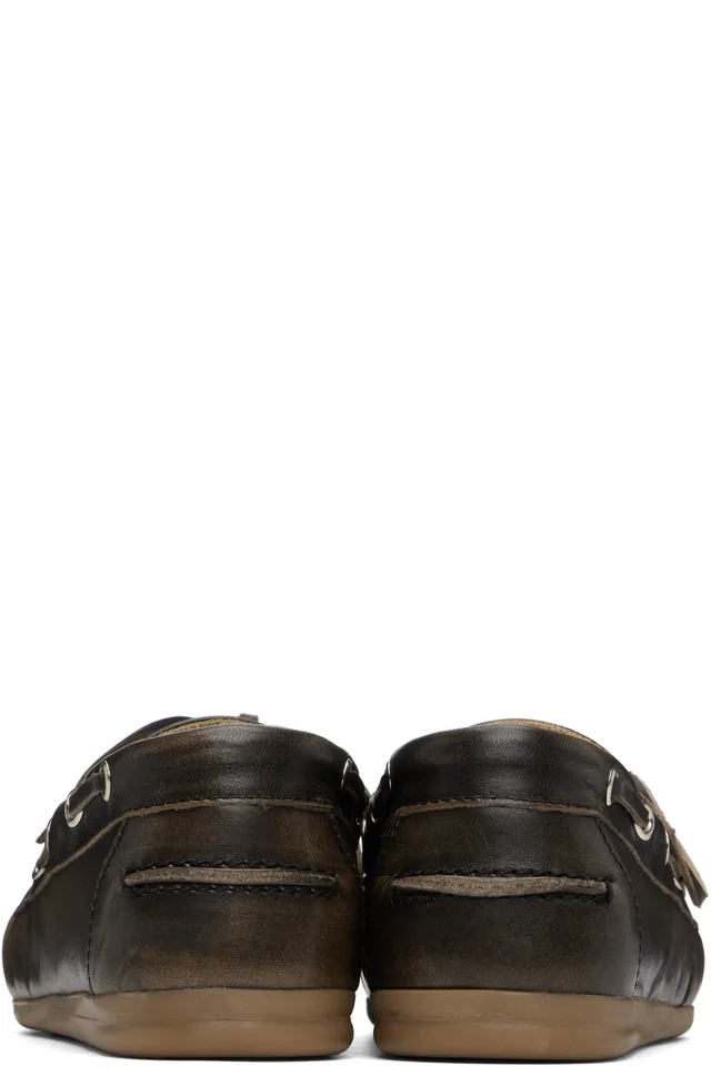 Alohas Brown Rowan Vintage Effect Leather Boat Shoes, photo 2 of 5 from SSENSE