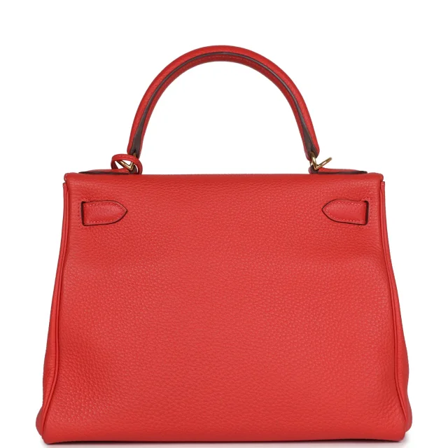 Hermès Kelly Retourne 28 Rouge Pivoine Togo Gold Hardware in Red Togo leather from Madison Avenue Couture, photo 4 of 9