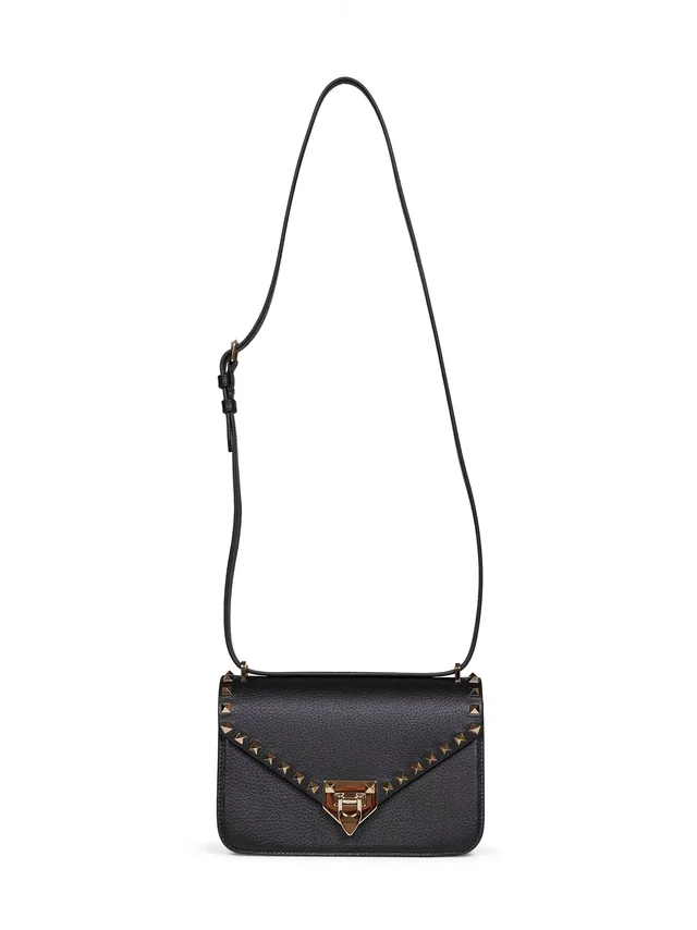 Valentino Garavani Pyramid-Studded Calfskin Crossbody Bag — Black Calf Leather in Black Calfskin from HEWI