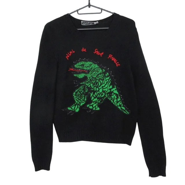 Dior Christian Sanfal Cashmere Sweater Top Dragon Embroidery Black in Black Cashmere from The Reluxe