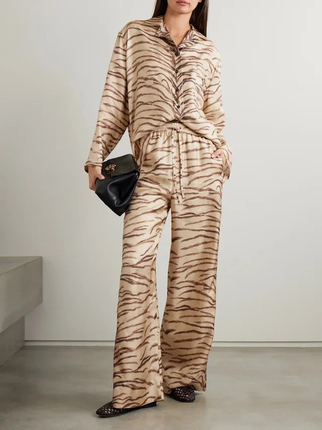 STELLA MCCARTNEY Tiger-print silk-twill wide-leg pants in Beige, photo 2 of 2 from NET-A-PORTER (Canada)