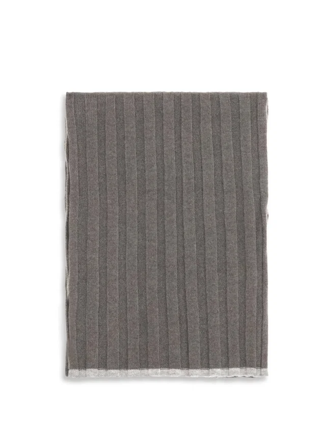 Brunello Cucinelli Ribbed Cashmere Scarf — Gray Kashmir/capra Hircus Scarfs in Grey Cashmere from HEWI