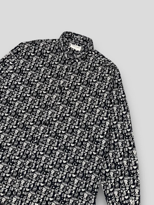 Fw14 Saint Laurent Hunx Doodle Sketch Notebook Shirt in Grey, Men's (Size XL) in gray from Grailed