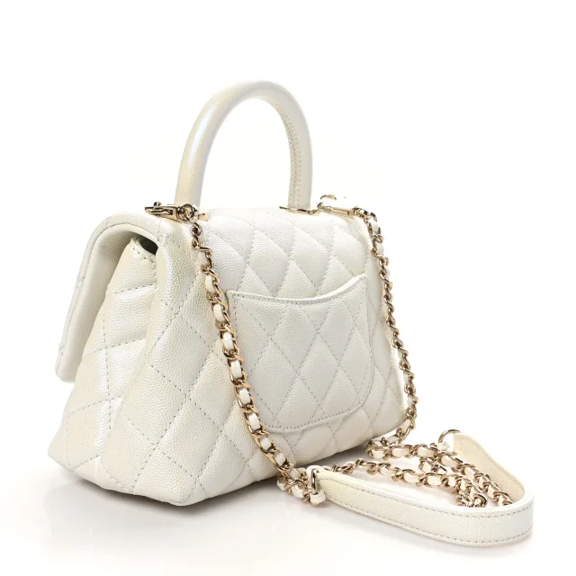 Chanel Iridescent Caviar Quilted Extra Mini Coco Handle Flap White in White Caviar leather from FASHIONPHILE, photo 2 of 10