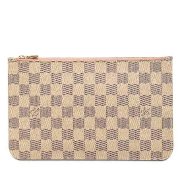 White Louis Vuitton Damier Azur Neverfull MM Pouch in White Canvas from Designer Revival