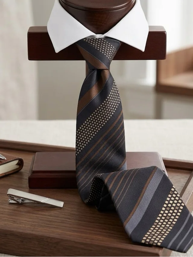 Fendi Navy, Brown And Gray Diagonal Geometric Silk Tie in brown|blue|red Silk from Poshmark, photo 2 of 4