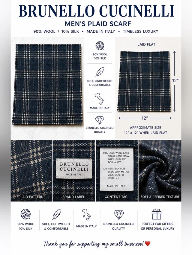 Brunello Cucinelli Men’s Plaid Scarf Wool Silk Gray Blue Made Italy 12” X 12” in gray|blue Silk from Poshmark