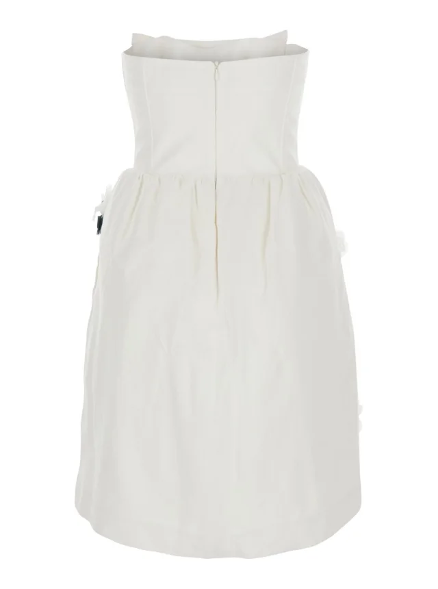SHUSHU/TONG White Linen Strapless 'Floral Appliqué' Dress for Women in White 100% Linen, photo 3 of 6 from Gaudenzi Boutique