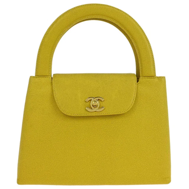 Chanel 1997-1999 Yellow Caviar Skin Handbag in Yellow Caviar leather from AMORE Vintage Tokyo