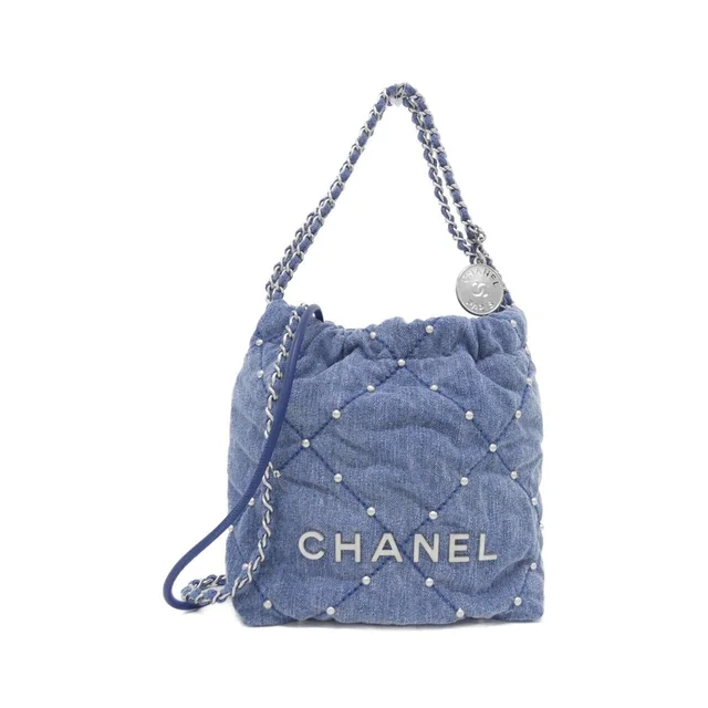CHANEL 22 Line Mini AS3980 Bag in BLUE / SILVER metal fittings denim from KOMEHYO