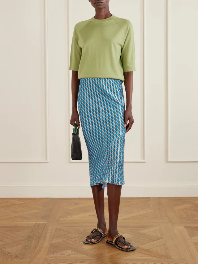 DRIES VAN NOTEN Striped devoré-satin midi skirt in Blue, photo 2 of 2 from NET-A-PORTER (Canada)