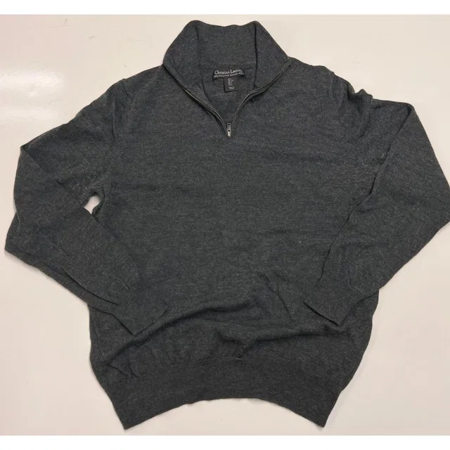 Christian Lacroix Merino Wool 1/4 Zip Sweater Gray Men’s Xl Mock Neck in gray Wool from Poshmark