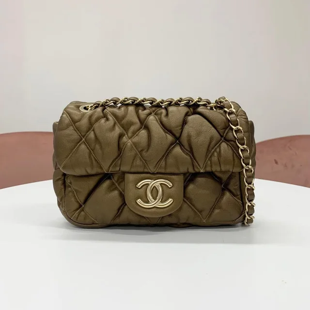 Chanel Quilted CC Logo Bubble Quilt Lambskin Shoulder Bag in Lambskin from The Reluxe