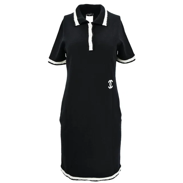 Chanel Dress Black 04A #44 in Black Cashmere from AMORE Vintage Tokyo