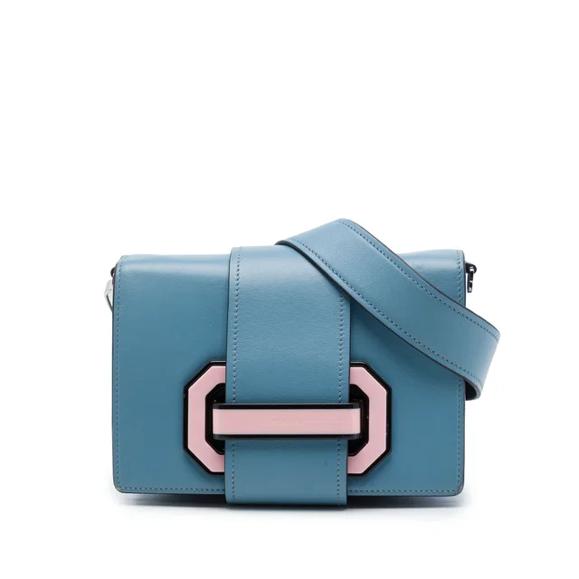 Blue Prada City Calf Plex Ribbon Crossbody in Blue Leather from Designer Revival