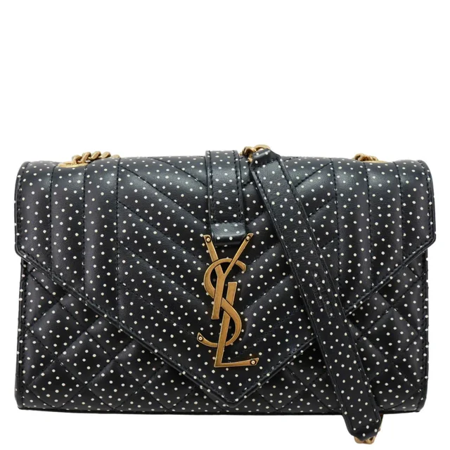 Saint Laurent Envelope Polka Dot Chevron Leather Crossbody Bag Black in Black Leather from Dallas Designer Handbags
