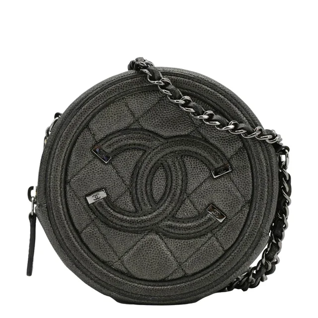 Chanel Round Filigree Caviar Quilted Leather Crossbody Bag Black in Black Caviar leather from Dallas Designer Handbags