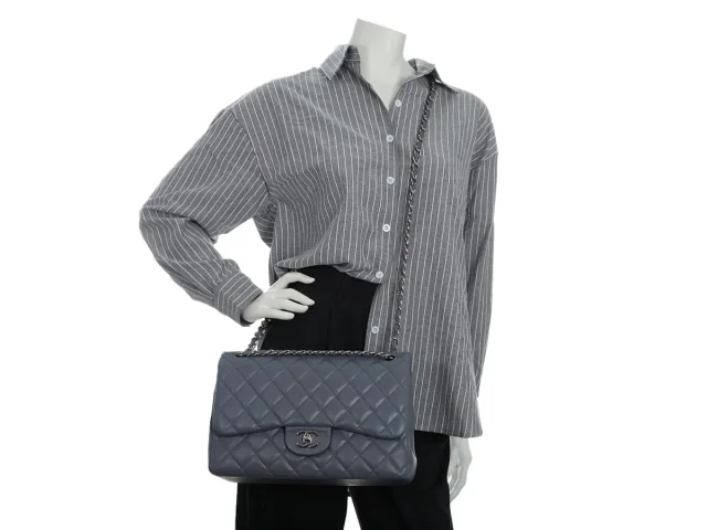 Chanel Jumbo Blue/Gray Quilted Lambskin Classic Double Flap in Blue Lambskin from Ann's Fabulous Finds, photo 10 of 10