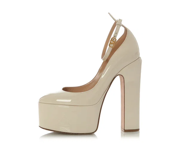 Valentino Garavani Cream Patent Tan-Go Platform Pumps in Brown Patent leather from Ann's Fabulous Finds