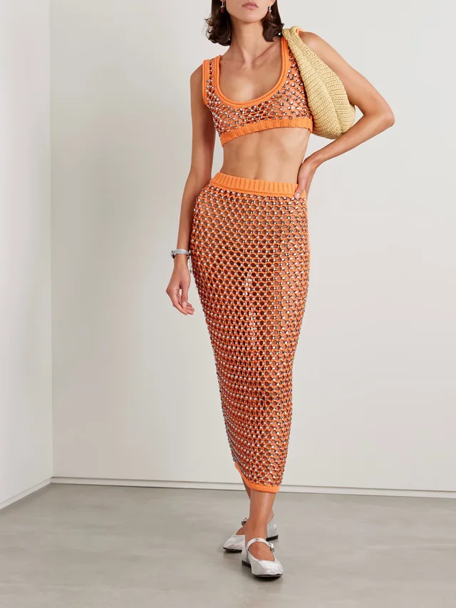 DIOTIMA Spice beaded crocheted cotton-blend maxi skirt in Orange, photo 2 of 2 from NET-A-PORTER (Canada)