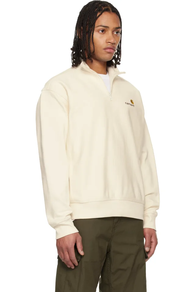 Carhartt Work In Progress Off-White Half Zip American Script Sweatshirt, photo 2 of 4 from SSENSE