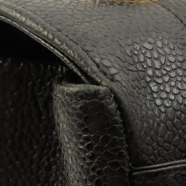 Chanel Circa 1995 Caviar Skin Mademoiselle Stitch CC Turnlock Chain Shoulder Bag Black in Black Caviar leather from VINTAGE QOO TOKYO, photo 16 of 17