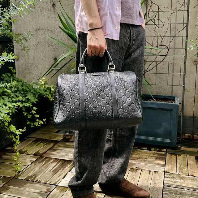 Gucci Shima Pattern Bolton Bag Black in Black Leather from VINTAGE QOO TOKYO