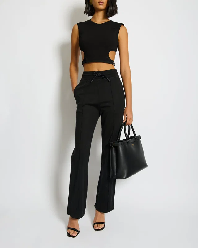 Hermès Black Cotton and Silk Trousers with Back Logo Detailing Size FR 34 (UK 6) in Black Silk from Sellier