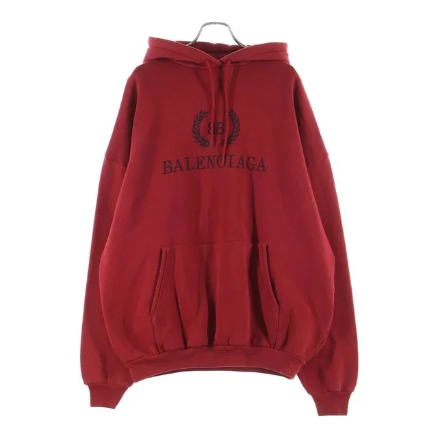 Balenciaga BB Logo Print Oversize Sweatshirt Pullover Hoodie Wine Red in Burgundy from The Reluxe
